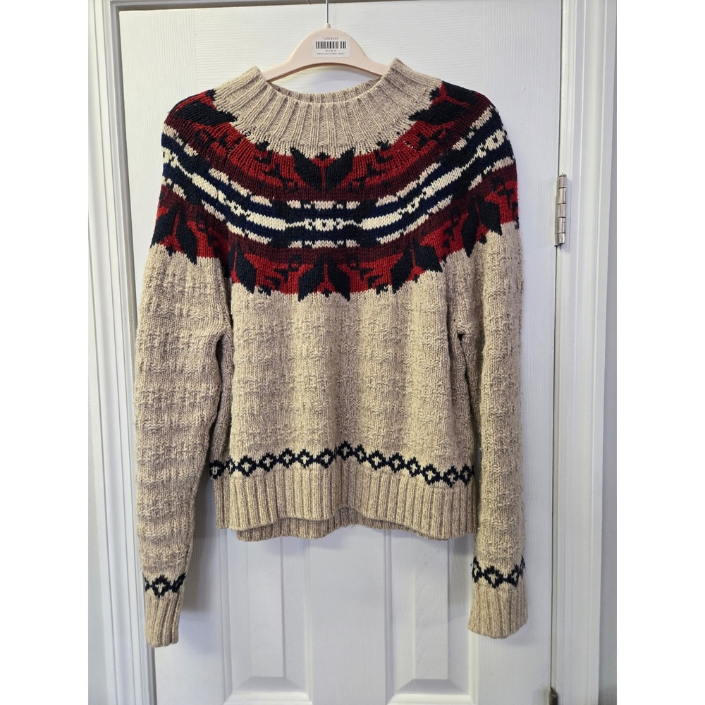 Polo Ralph Lauren Fair Isle Wool Blend Sweater XL Oatmeal Red Navy Mock Neck